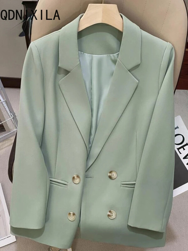 Ženski blejzer korejski modni blejzeri s dvorednim kopčanjem Kaputi Proljeće Jesen Slim Fit Izgledaju tanki Ženski blejzeri Nova gornja odjeća 2024.