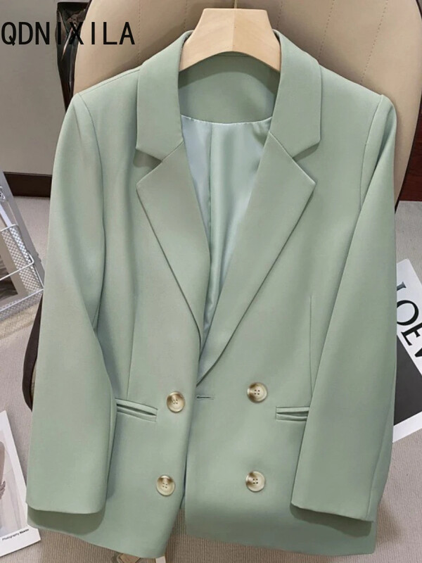 Ženski blejzer korejski modni blejzeri s dvorednim kopčanjem Kaputi Proljeće Jesen Slim Fit Izgledaju tanki Ženski blejzeri Nova gornja odjeća 2024.