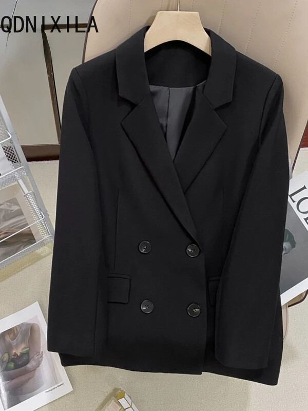 Ženski blejzer korejski modni blejzeri s dvorednim kopčanjem Kaputi Proljeće Jesen Slim Fit Izgledaju tanki Ženski blejzeri Nova gornja odjeća 2024.