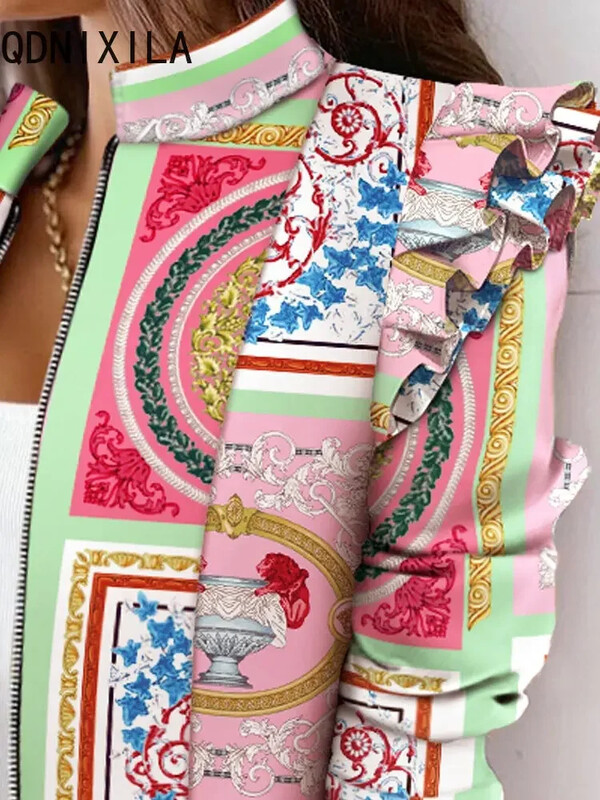 Novi jesenski i zimski kaput s malim odijelom s dugim rukavima i patentnim zatvaračem s volanima Ženska šik i elegantna ženska jakna Ženski kaputi