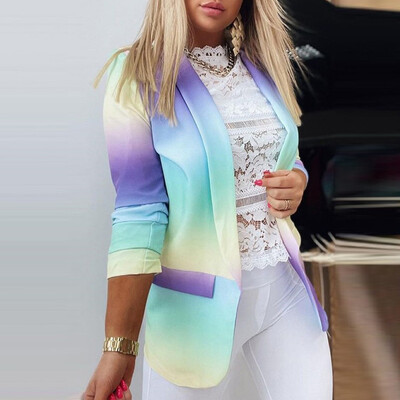 Costum casual cu mânecă lungă Îmbrăcăminte exterioară pentru damă de birou, primăvară, toamnă, guler răsturnat, blazer cu imprimeu fluture, paltoane pentru femei 2023