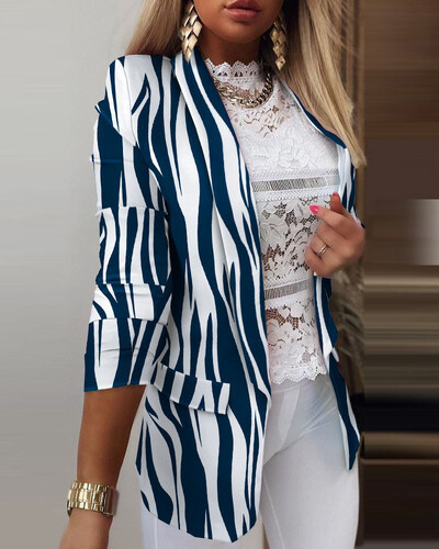 Costum casual cu mânecă lungă Îmbrăcăminte exterioară pentru damă de birou, primăvară, toamnă, guler răsturnat, blazer cu imprimeu fluture, paltoane pentru femei 2023