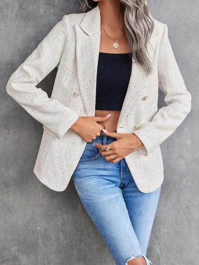 Toamnă Iarnă 2024 Produse noi Moda pentru femei și ocazional Gât cu rever în două piept Tweed Nasturi aurii Palton elegant pentru costum