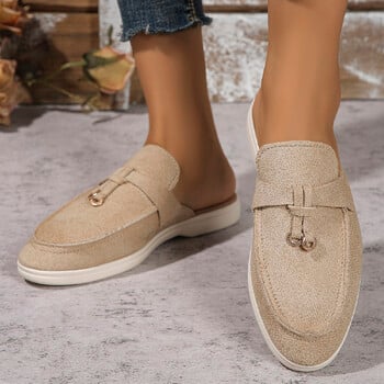 Νέα casual Flat Bottom Mules Loaf Tassel Loafers Μόδα γυναικεία μονό παπούτσια Επώνυμα μεταλλική παντόφλα με πόρπη Άνετη ολίσθηση σε παπούτσια