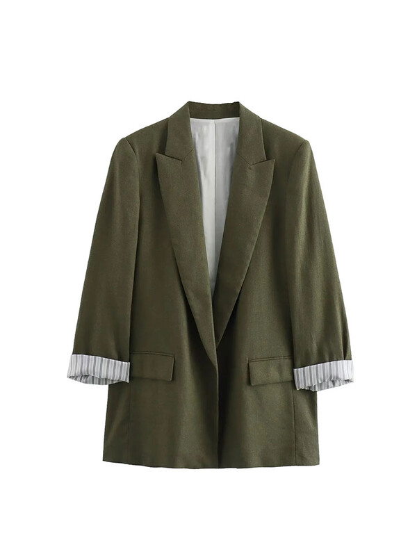  TRAF Primăvară Toamnă Femei Blazer Jachetă Ocazional Mâneci ruloate Lejer Versatil Buzunar Decorare Costum Palton ﻿