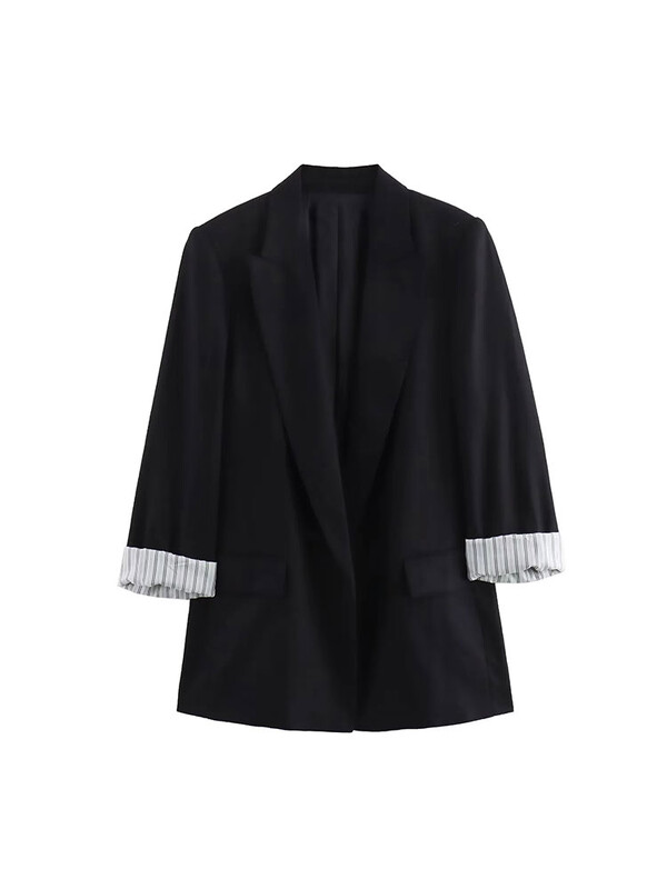  TRAF Primăvară Toamnă Femei Blazer Jachetă Ocazional Mâneci ruloate Lejer Versatil Buzunar Decorare Costum Palton ﻿