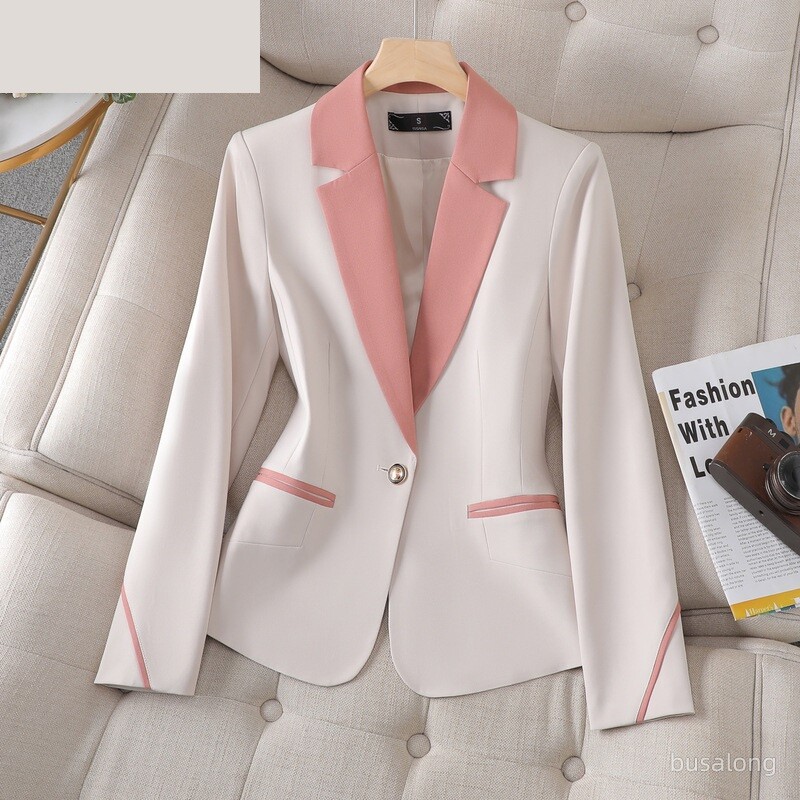 Uus kevad-sügisvärviline plokk Naiste õhuke bleiser, pikkade varrukatega ühe nööbiga kontoris Naiste äririietus, pidulik jakk-mantel