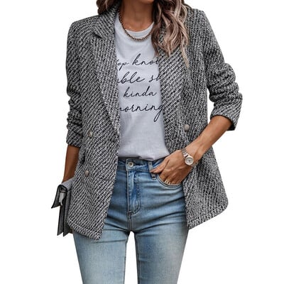 Novi dolasci Ženski modni jesensko-zimski ležerni karirani kaput, odijelo, odijelo s dvostrukim kopčanjem, prigradski kaput, novo na rasprodaji