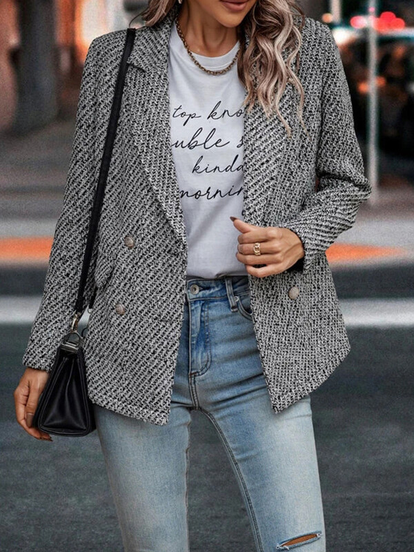 Novi dolasci Ženski modni jesensko-zimski ležerni karirani kaput, odijelo, odijelo s dvostrukim kopčanjem, prigradski kaput, novo na rasprodaji