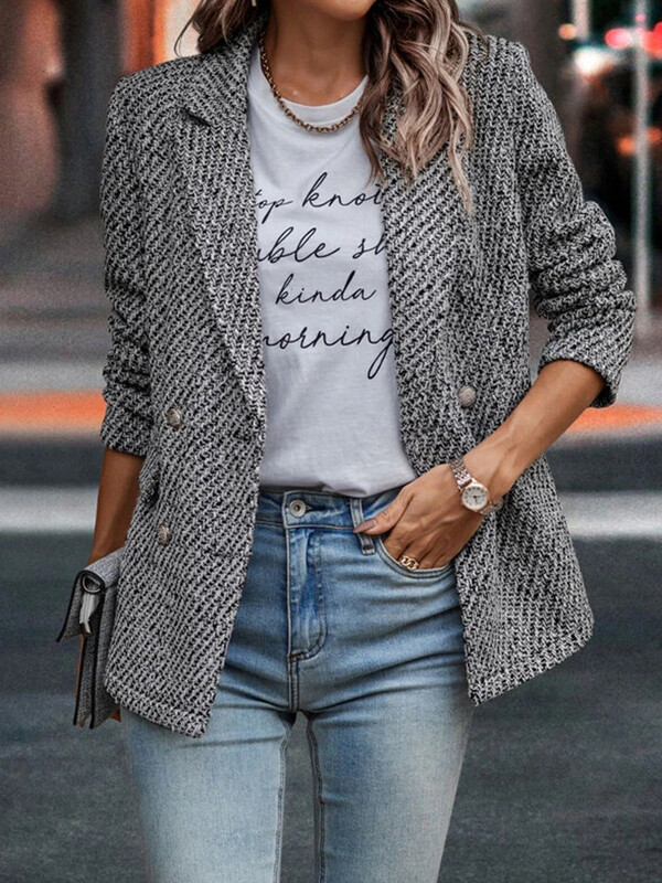 Novi dolasci Ženski modni jesensko-zimski ležerni karirani kaput, odijelo, odijelo s dvostrukim kopčanjem, prigradski kaput, novo na rasprodaji