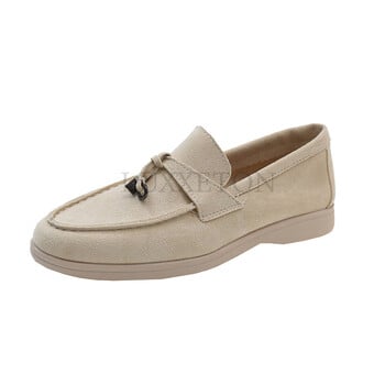 Summer Walk Loafers Γυναικεία Flat Παπούτσια Χακί Suede Δερμάτινη φούντα Μεταλλική κλειδαριά Slip On Παντόφλες Mules Παπούτσια οδήγησης Causal Moccasins