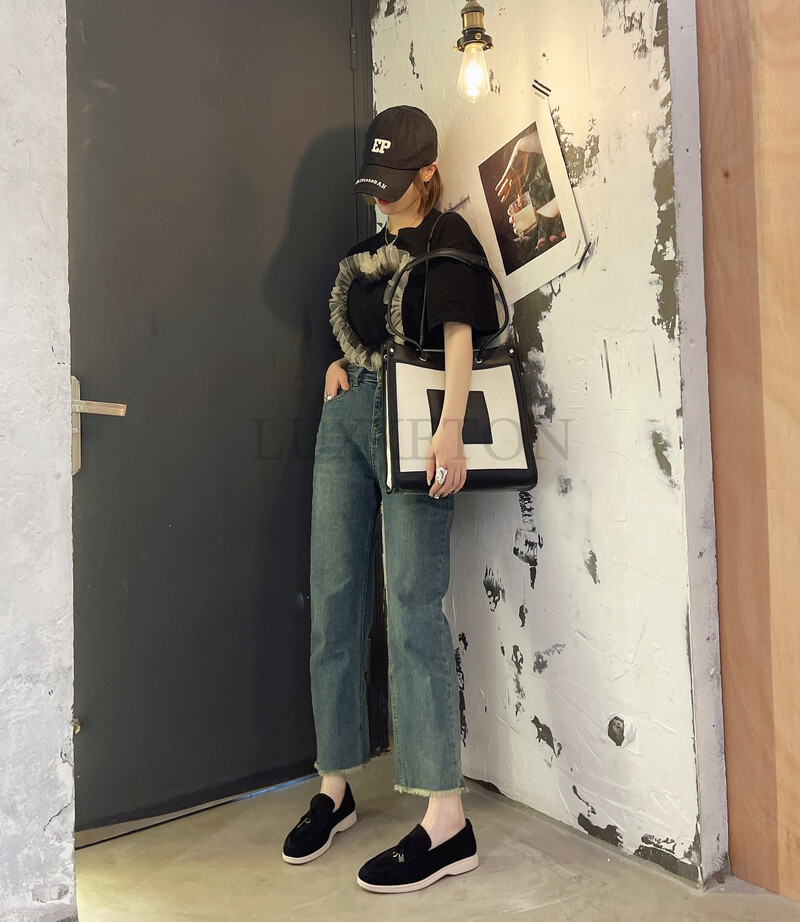 Suvised jalanõud Naiste Lamedad kingad Khaki seemisnahast tutt Metalllukk Sussid Muulad Sõidukingad Põhjuslikud mokasiinid