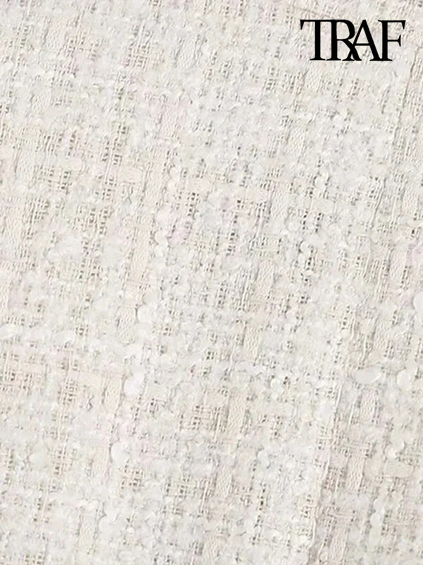 TRAF Ženska modna jakna s dvostrukim kopčanjem od tvida Vintage dugih rukava s preklopnim džepovima Ženska gornja odjeća Chic Veste Femme