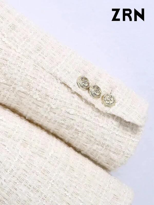 TRAF Ženska modna jakna s dvostrukim kopčanjem od tvida Vintage dugih rukava s preklopnim džepovima Ženska gornja odjeća Chic Veste Femme