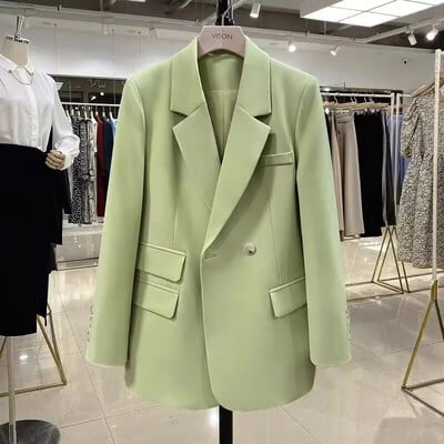 Moda de primăvară 2024 Blazer alb supradimensionat pentru femei coreeană elegantă subțire în stil britanic Jachetă de costum mic pentru femei Tenuta de birou