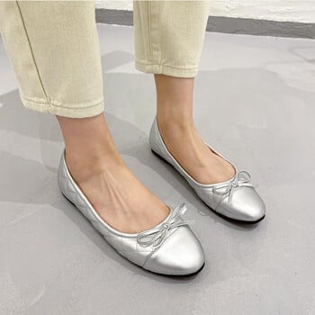 Glitter Ασημί Παπιγιόν Flats Γυναικεία Παπούτσια με στρογγυλά δάχτυλα καρό δερμάτινα loafers παγιέτες υφασμάτινα παπούτσια μπαλαρίνας γυναικεία μοκασίνια