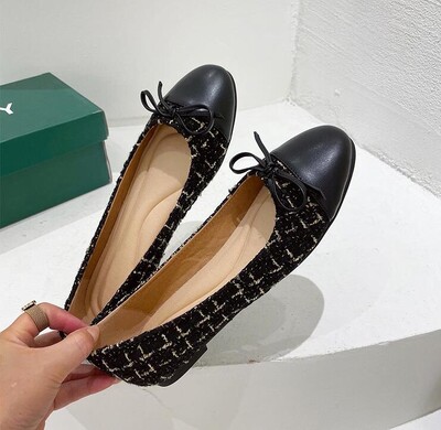 Svjetlucave srebrne ravne cipele s leptir-mašnom Ženske okrugle vrhove Karirane kožne mokasine sa šljokicama Balerinske cipele Ženske mokasine