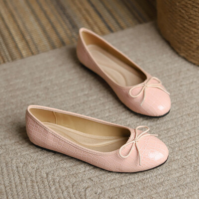 Svjetlucave srebrne ravne cipele s leptir-mašnom Ženske okrugle vrhove Karirane kožne mokasine sa šljokicama Balerinske cipele Ženske mokasine