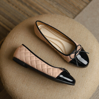 Svjetlucave srebrne ravne cipele s leptir-mašnom Ženske okrugle vrhove Karirane kožne mokasine sa šljokicama Balerinske cipele Ženske mokasine