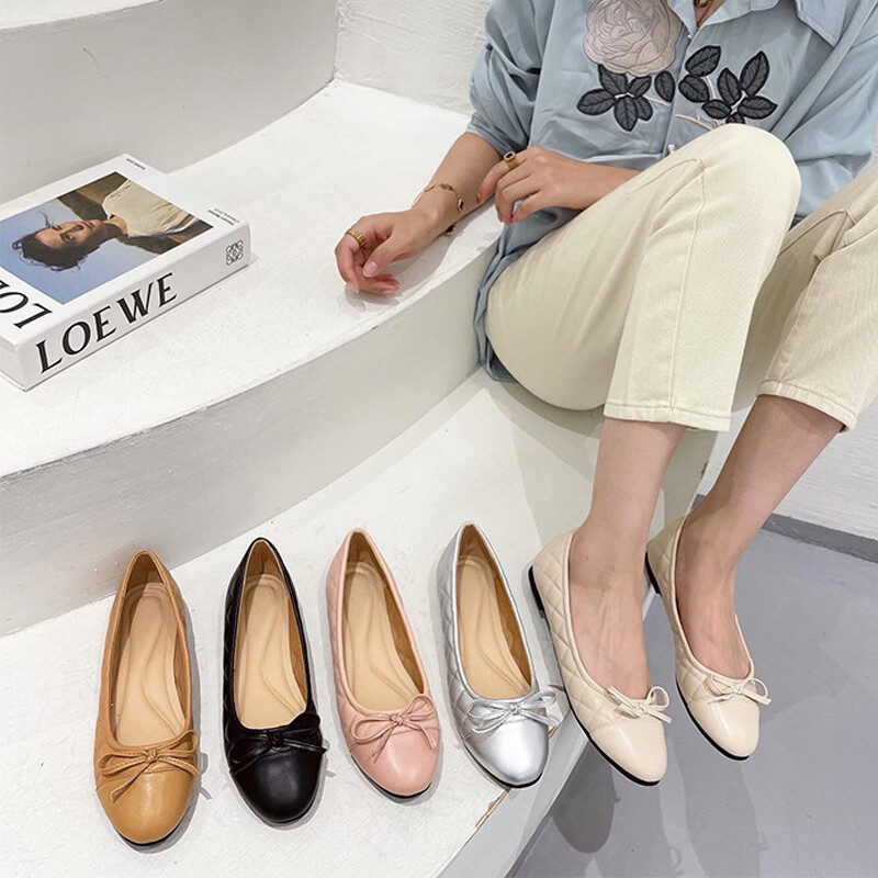 Svjetlucave srebrne ravne cipele s leptir-mašnom Ženske okrugle vrhove Karirane kožne mokasine sa šljokicama Balerinske cipele Ženske mokasine