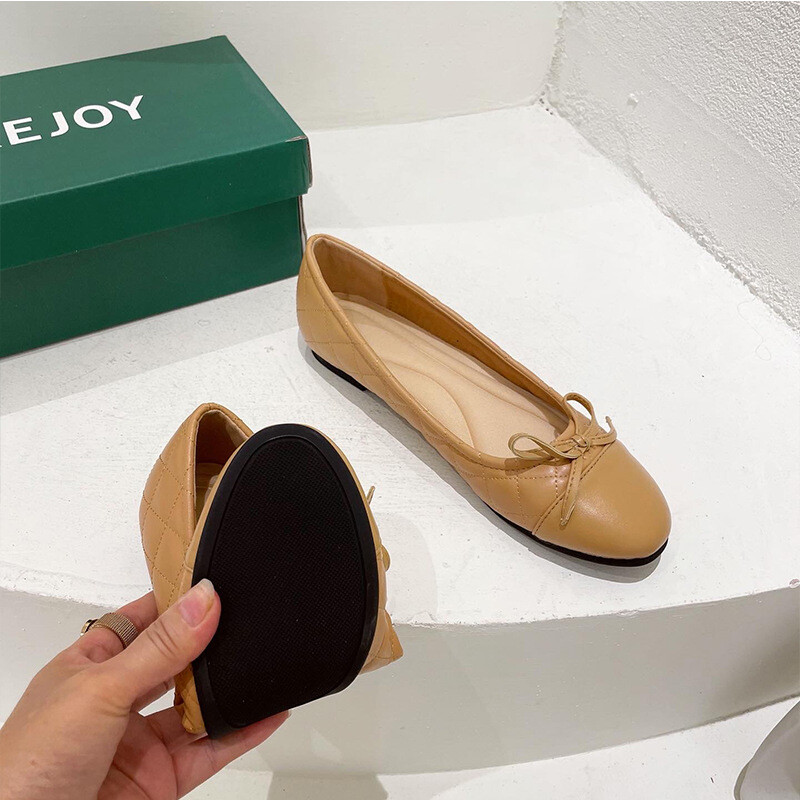 Svjetlucave srebrne ravne cipele s leptir-mašnom Ženske okrugle vrhove Karirane kožne mokasine sa šljokicama Balerinske cipele Ženske mokasine