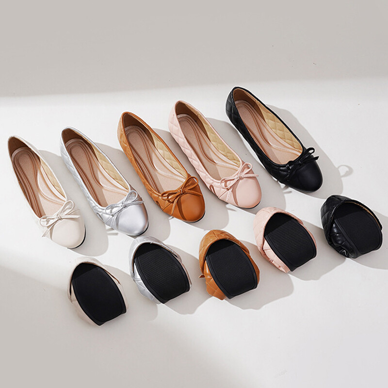 Svjetlucave srebrne ravne cipele s leptir-mašnom Ženske okrugle vrhove Karirane kožne mokasine sa šljokicama Balerinske cipele Ženske mokasine