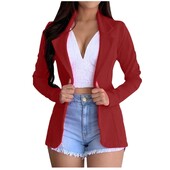 Femei, solide, buzunare deschise în față, cardigan, costum formal, bluză cu mânecă lungă, haină, buzunare deschise în față, jachete elegante cu rever