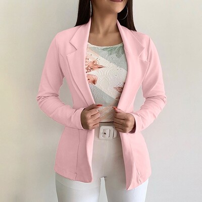 Femei, solide, buzunare deschise în față, cardigan, costum formal, bluză cu mânecă lungă, haină, buzunare deschise în față, jachete elegante cu rever