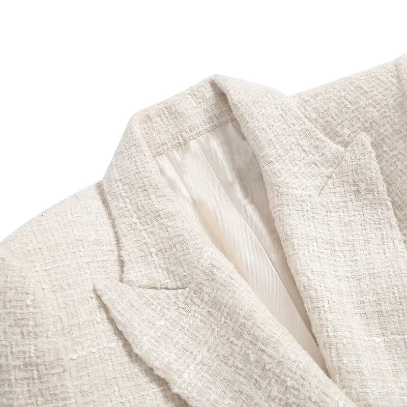 Femei 2023, la modă nouă, la dublu piept, din tweed, cu check, blazer, haină vintage cu mânecă lungă, buzunare, îmbrăcăminte exterioară pentru femei șic