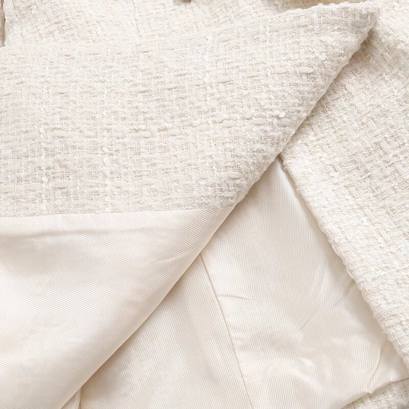 Femei 2023, la modă nouă, la dublu piept, din tweed, cu check, blazer, haină vintage cu mânecă lungă, buzunare, îmbrăcăminte exterioară pentru femei șic