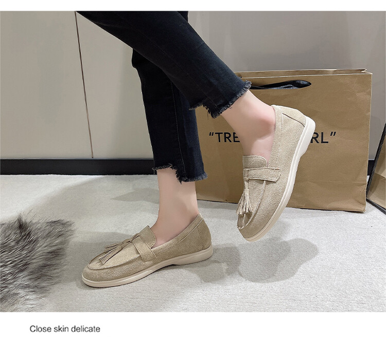 Uued seemisnahast lamedad jalanõud naiste jalavarjud jalgsi Mokasiinist metallist lukk tutt Pehme tald Muulad Põhjuslik libisemine kingad Üksikud kingad