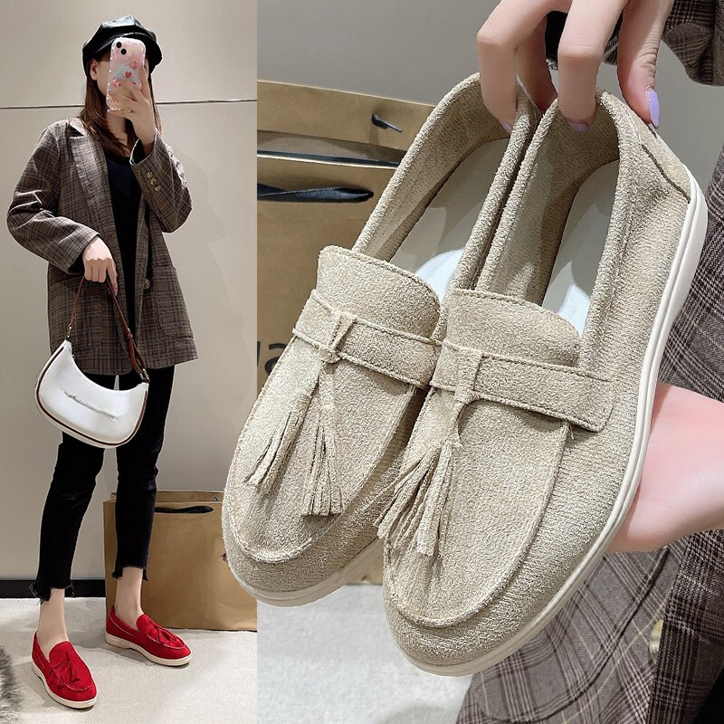 Uued seemisnahast lamedad jalanõud naiste jalavarjud jalgsi Mokasiinist metallist lukk tutt Pehme tald Muulad Põhjuslik libisemine kingad Üksikud kingad