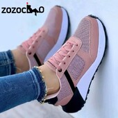 2023 pantofi noi pentru femei, la modă, culori mixte, pane, pantofi sport, plasă, respirabil, cu șireturi, ocazional, pantofi vulcanizați pentru femei