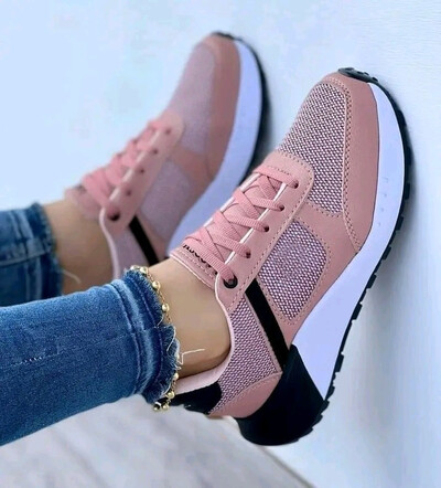 2023 pantofi noi pentru femei, la modă, culori mixte, pane, pantofi sport, plasă, respirabil, cu șireturi, ocazional, pantofi vulcanizați pentru femei