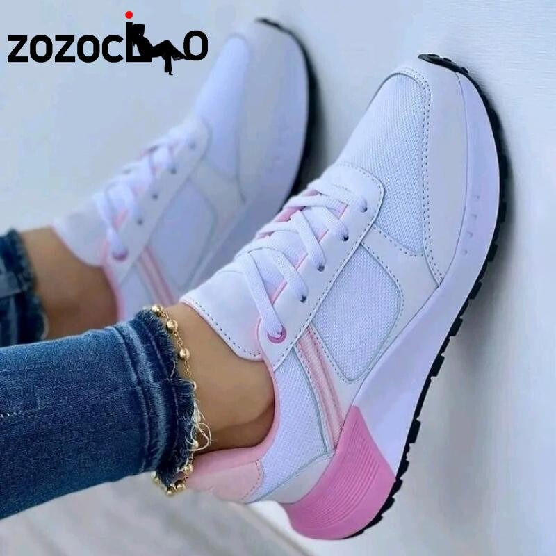 2023 pantofi noi pentru femei, la modă, culori mixte, pane, pantofi sport, plasă, respirabil, cu șireturi, ocazional, pantofi vulcanizați pentru femei