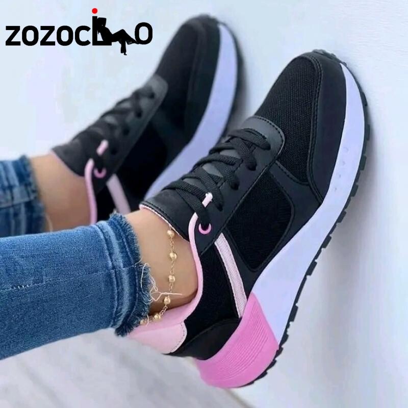 2023 pantofi noi pentru femei, la modă, culori mixte, pane, pantofi sport, plasă, respirabil, cu șireturi, ocazional, pantofi vulcanizați pentru femei