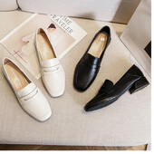 Sieviete elegants kvadrātveida purngals 3 cm augstpapēžu kurpes Sieviešu retro ādas zempapēžu kurpes Sieviešu balti, jauki āra kurpes platformas kurpes