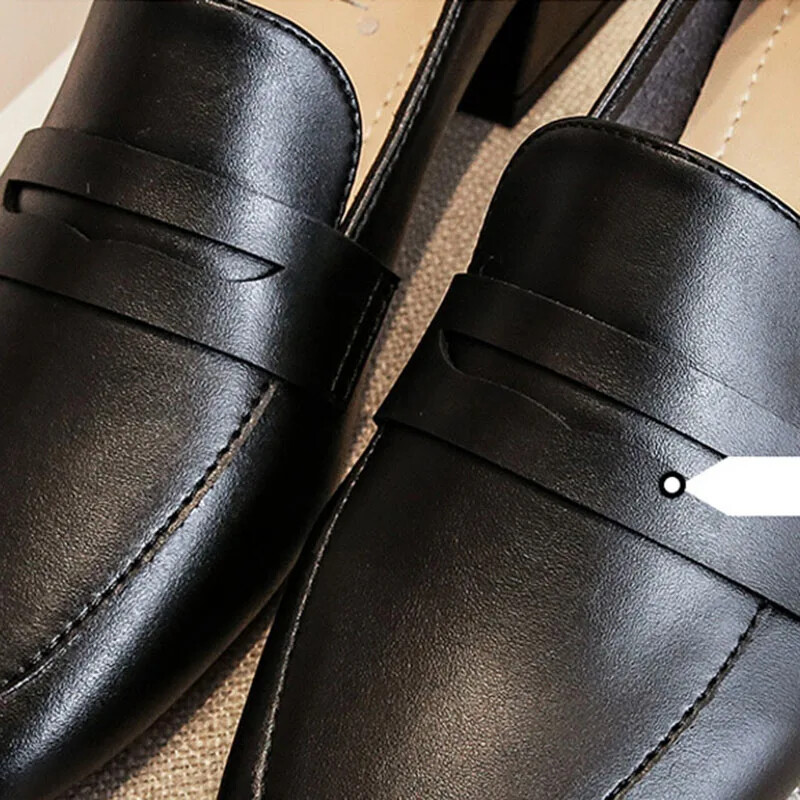 Γυναικεία Κομψά Τετράγωνα Δάχτυλα 3 εκ. Παπούτσια με ψηλά τακούνια Γυναικεία ρετρό δερμάτινα χαμηλά τακούνια Lady White Cute Outside Loafer Platform παπούτσια