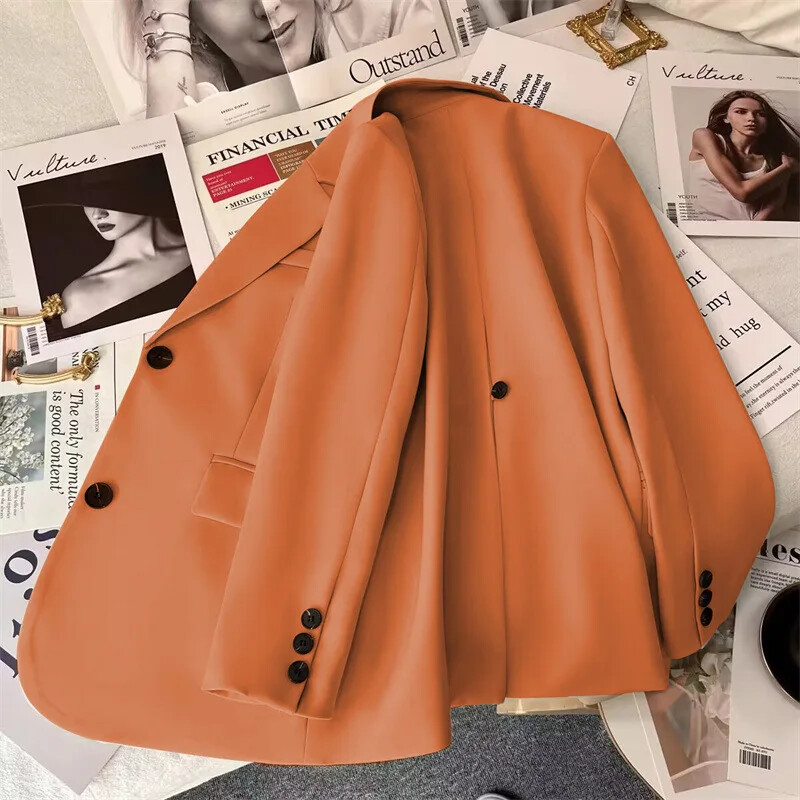 Jesenska jakna za žene 2024. korejski modni sako sako Uredska dama Jednobojni široki ženski sakoi sa krojenim ovratnikom
