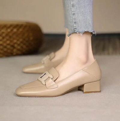 RYAMAG Mocasini de dama Pantofi plati retro noi Mocasini Triomphe Slip-on Pantofi plati de dama cu cap patrat pantofi plat cu toc mic de lux