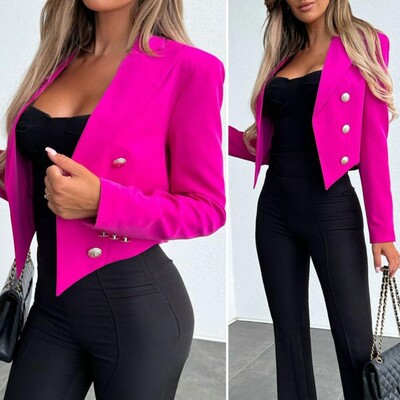Elegant Rever Tip Scurt Femei Blazer Office Blazer Cald Femei Lady Dublu Breasted Elegant Office Short Coat Imbracaminte de lucru
