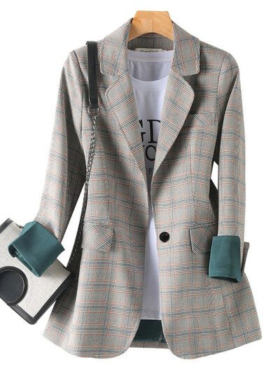 Sacouri noi Costume în carouri Femei Lucru Birou Doamnele Mâneci lungi Blazer casual de primăvară New Fashion Business Blazer Femei Jachetă Femei