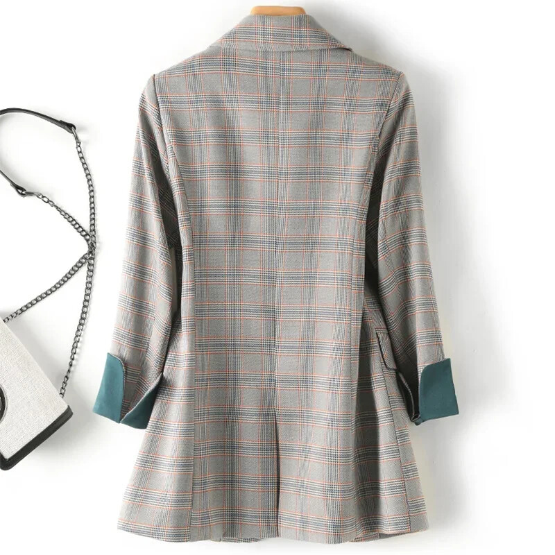 Sacouri noi Costume în carouri Femei Lucru Birou Doamnele Mâneci lungi Blazer casual de primăvară New Fashion Business Blazer Femei Jachetă Femei