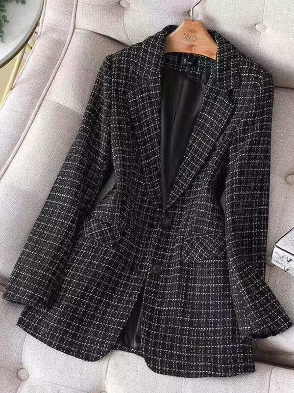 Blazer în carouri nou 2023, jachetă de modă pentru femei, primăvară, toamnă, cu mânecă lungă, ocazional, elegant, birou, clasic, șic, temperament.