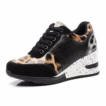 2023 Wedge Sneakers Mesh Leopard Design Κομψά γυναικεία παπούτσια Πλατφόρμα μόδας γυναίκα Νέα μαύρα αθλητικά παπούτσια Casual