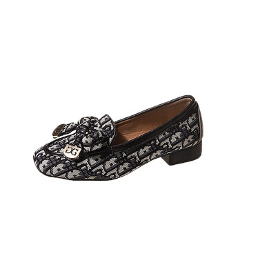 Γυναικεία φιόγκοι μάρκας Loafers Εκτύπωση Random τετράγωνα παπούτσια 2024 Φθινόπωρο Νέα μόδα Γυναικεία casual παπούτσια Luxury Pumps Zapatos Mujer