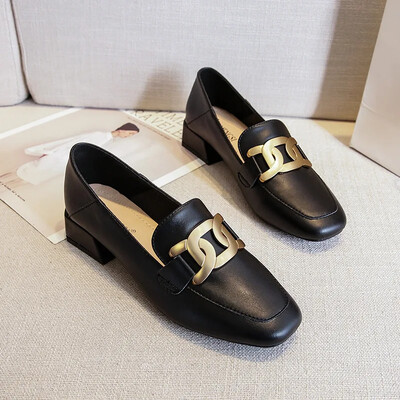 2024 Ženske elegantne cipele s visokim petama od 3 cm s četvrtastim prstima Ženske cipele s metalnom kopčom Luksuzni brend Dizajnerske niske potpetice Ženske retro natikače Cipele