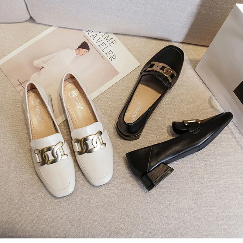 2024 Ženske elegantne cipele s visokim petama od 3 cm s četvrtastim prstima Ženske cipele s metalnom kopčom Luksuzni brend Dizajnerske niske potpetice Ženske retro natikače Cipele