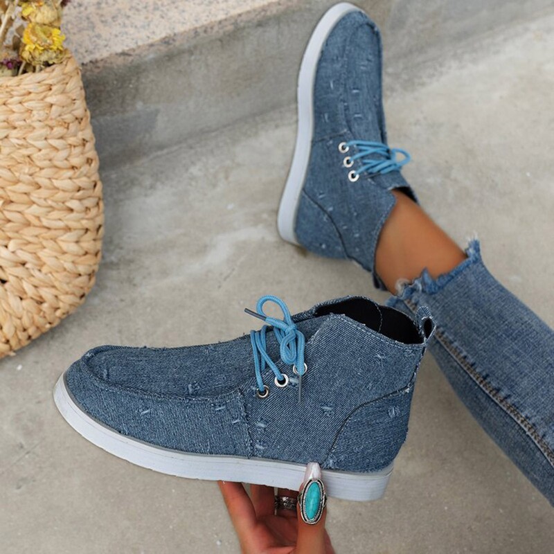 Ravno dno Visoke platnene ženske cipele Platnene cipele od trapera Obuća za slobodno vrijeme na vezanje Ženska obuća za slobodno vrijeme Ženska sportska obuća