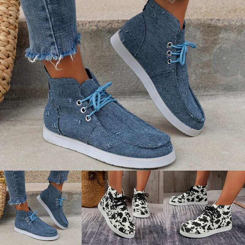 Ravno dno Visoke platnene ženske cipele Platnene cipele od trapera Obuća za slobodno vrijeme na vezanje Ženska obuća za slobodno vrijeme Ženska sportska obuća